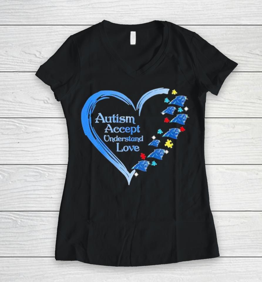 Nfl Carolina Panthers Autism Accept Understand Heart Love Women V-Neck T-Shirt