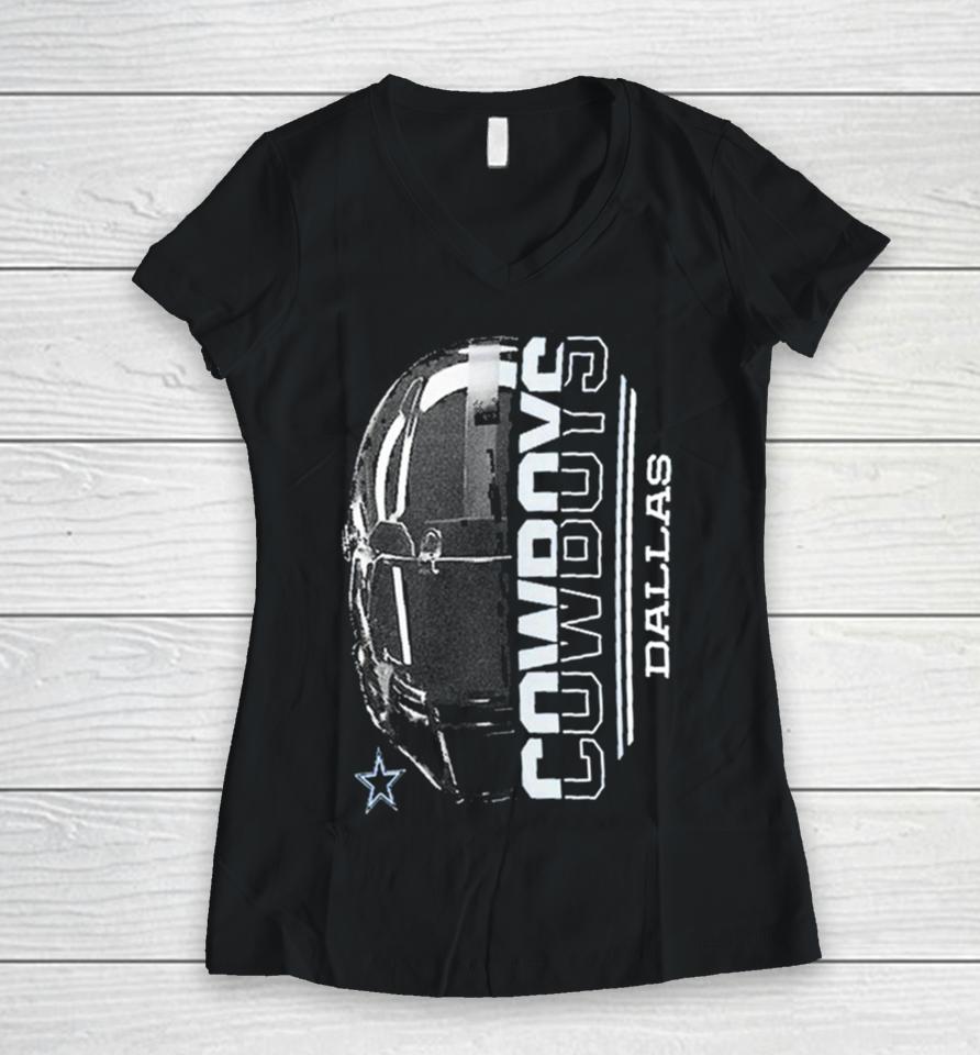 Nfl Dallas Cowboys Starter Half Helmet Logo Women V-Neck T-Shirt