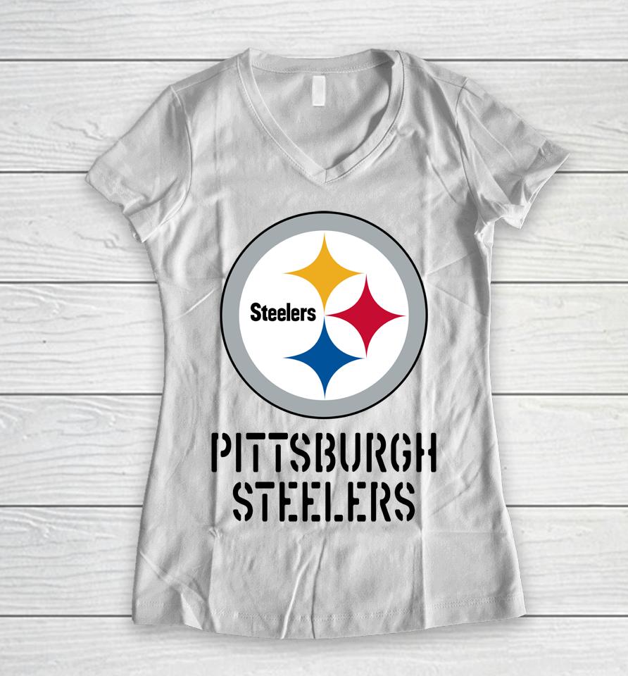 Nfl Fanatics Shop Pittsburgh Steelers Salute To Service 2022 Women V-Neck T-Shirt