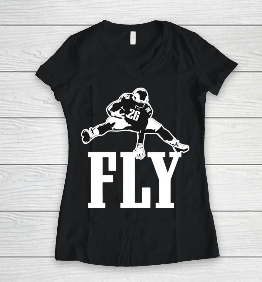 Nfl Fly Philadelphia Eagles Player 26 Football Women V-Neck T-Shirt