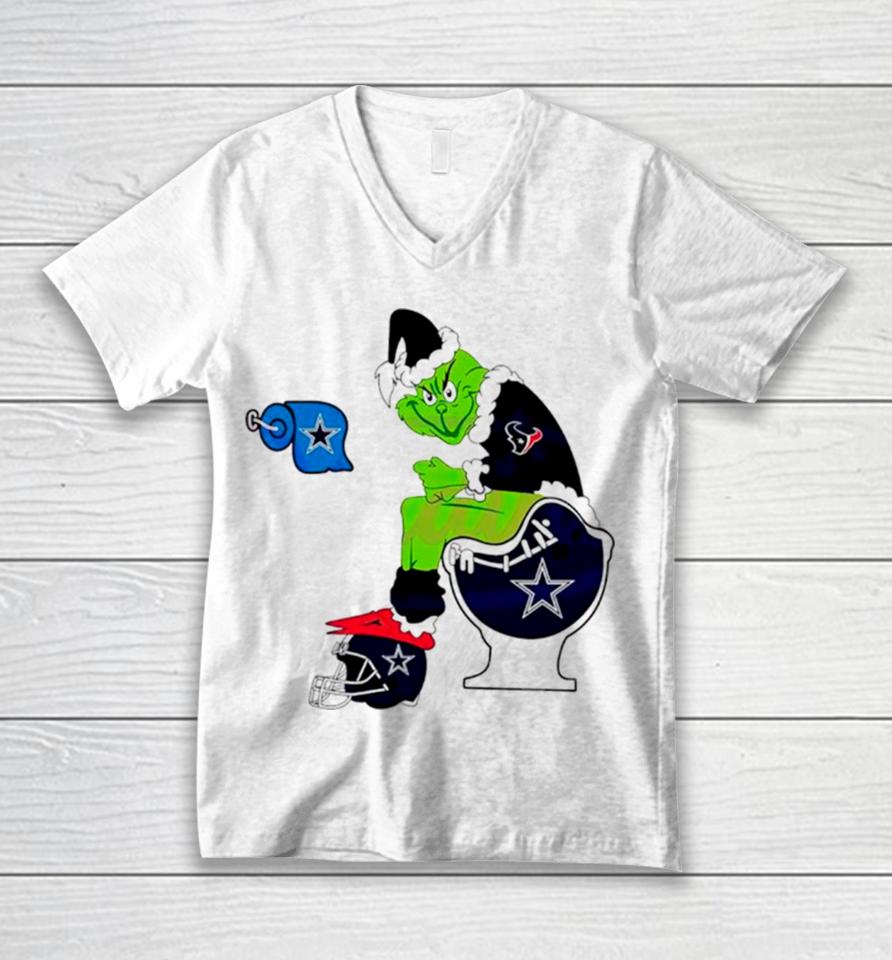 Nfl Grinch Houston Texans And Dallas Cowboys Unisex V-Neck T-Shirt