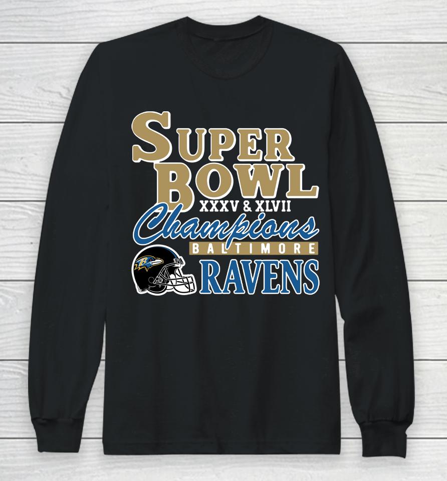 Nfl Homage Baltimore Ravens Super Bowl Champions Classics Tri-Blend Long Sleeve T-Shirt