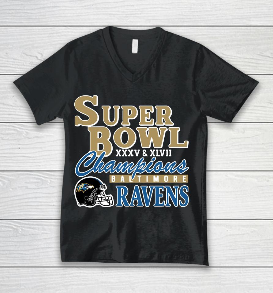 Nfl Homage Baltimore Ravens Super Bowl Champions Classics Tri-Blend Unisex V-Neck T-Shirt