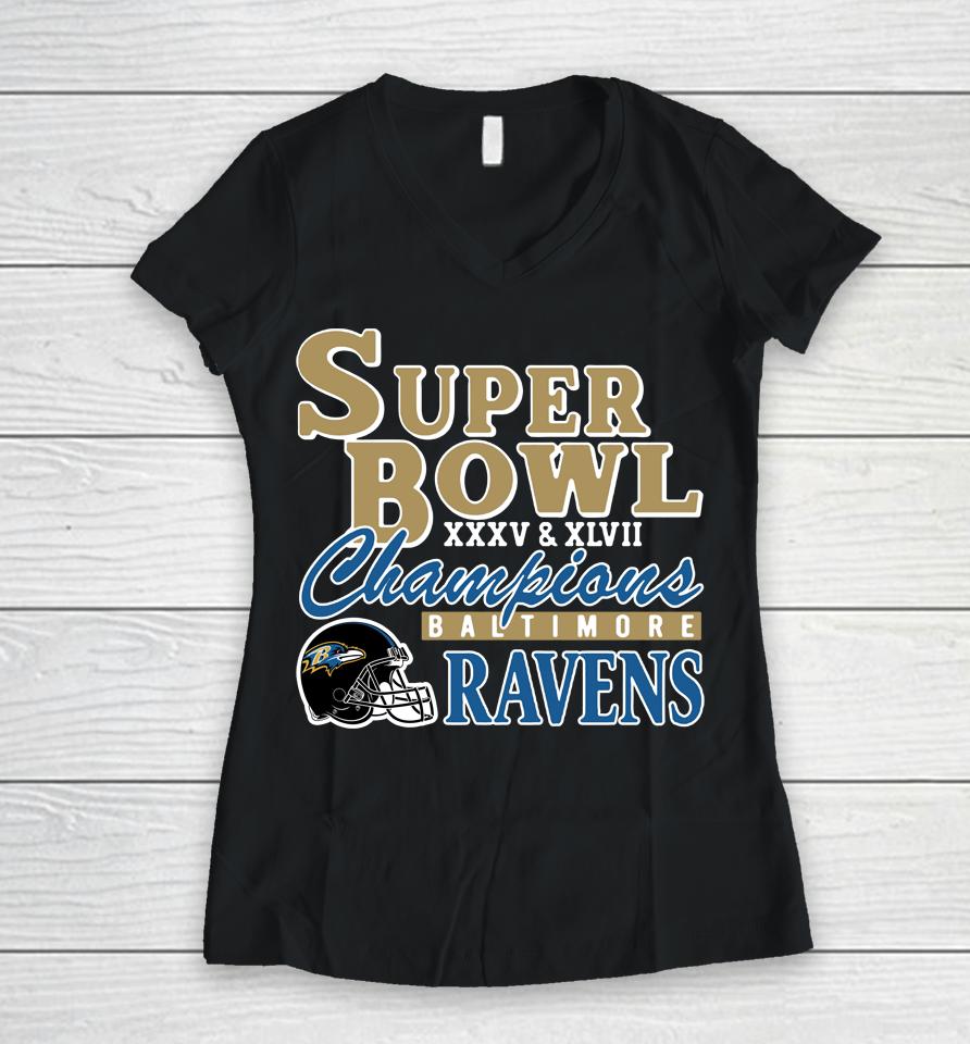 Nfl Homage Baltimore Ravens Super Bowl Champions Classics Tri-Blend Women V-Neck T-Shirt