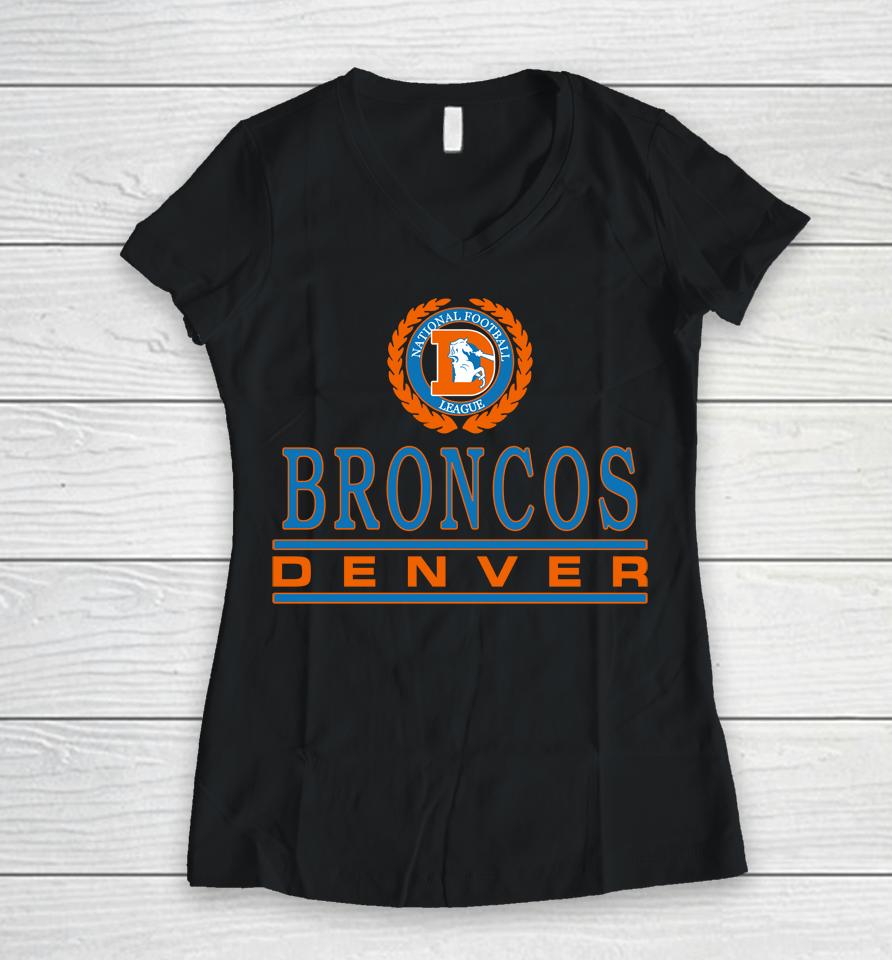 Nfl Homage Denver Broncos Crest Logo Women V-Neck T-Shirt