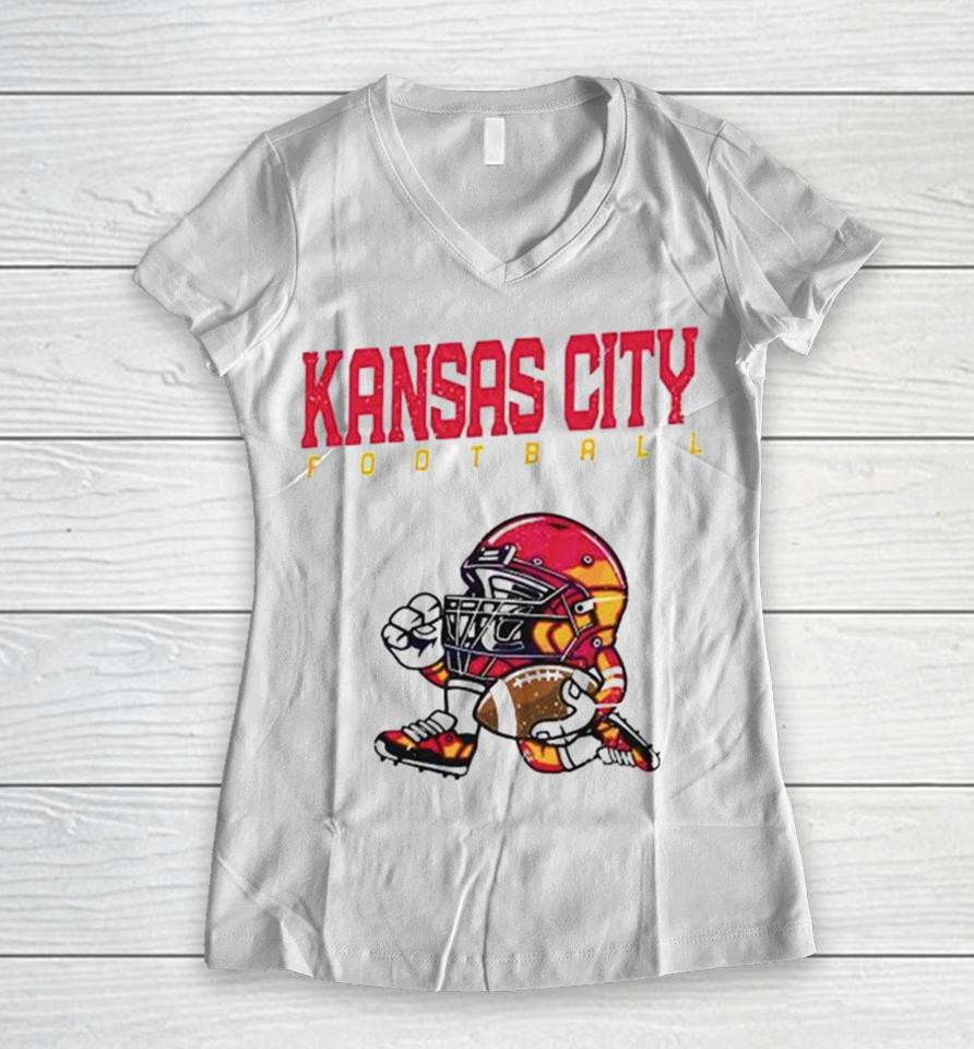 Nfl Kansas City Chiefs Football Helmet Run Vintage Women V-Neck T-Shirt