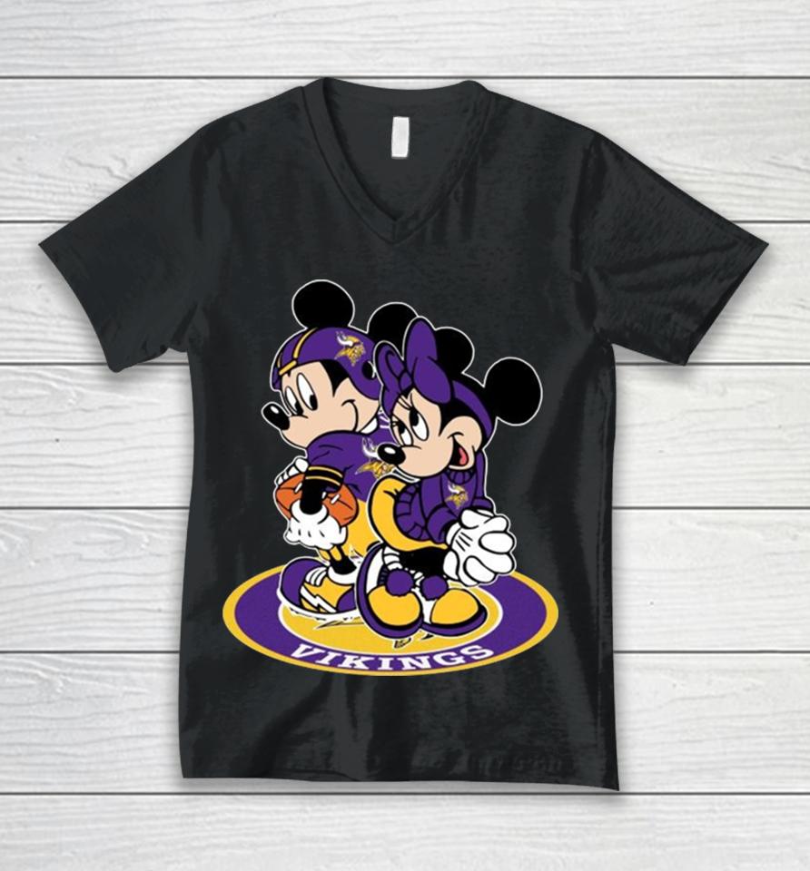 Nfl Minnesota Vikings Mickey Mouse And Minnie Mouse Unisex V-Neck T-Shirt