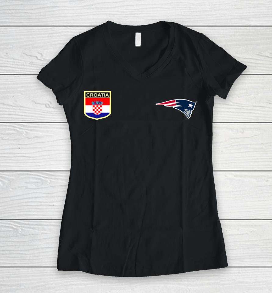 Nfl New England Patriots Bill Belichick Croatia Flag Women V-Neck T-Shirt