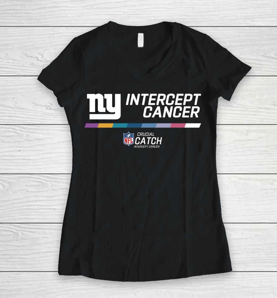 Nfl New York Giants 2022 Crucial Catch Intercept Cancer Women V-Neck T-Shirt