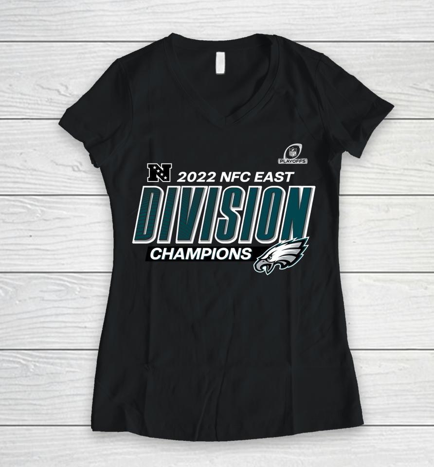 Nfl Philadelphia Eagles Fanatics Branded 2022 Nfc East Division Champions Divide Conquer Women V-Neck T-Shirt