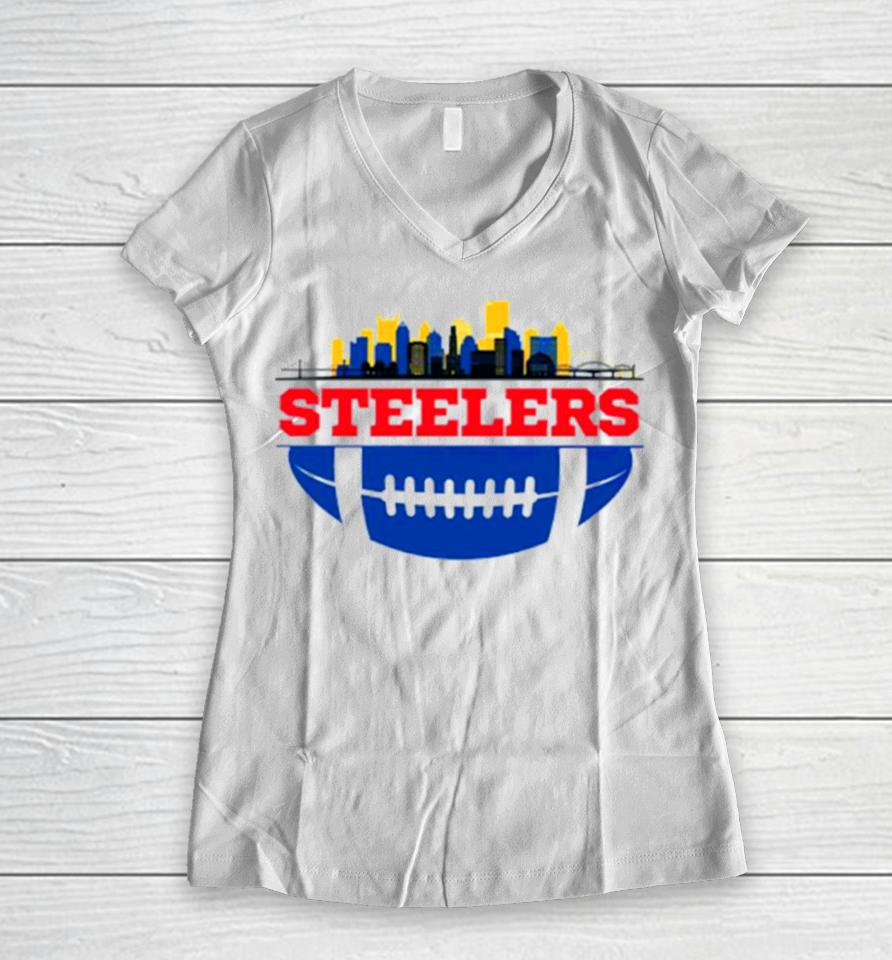 Nfl Pittsburgh Steelers Football Skyline Women V-Neck T-Shirt