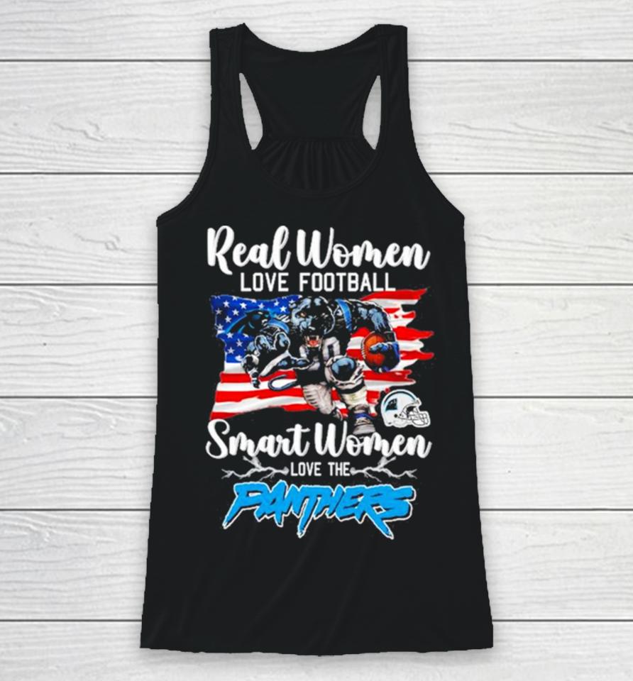 Nfl Real Women Love Football Smart Women Love The Carolina Panthers Mascot America Flag Racerback Tank