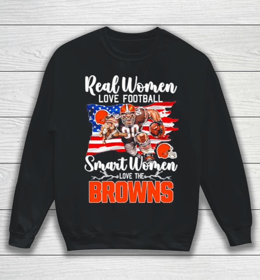 Nfl Real Women Love Football Smart Women Love The Cleveland Browns Mascot America Flag Sweatshirt