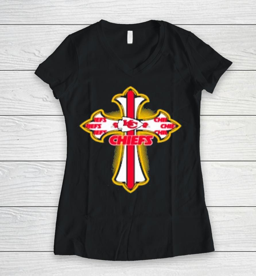 Nfl Red Crusader Cross Kansas City Chiefs 2024 Women V-Neck T-Shirt