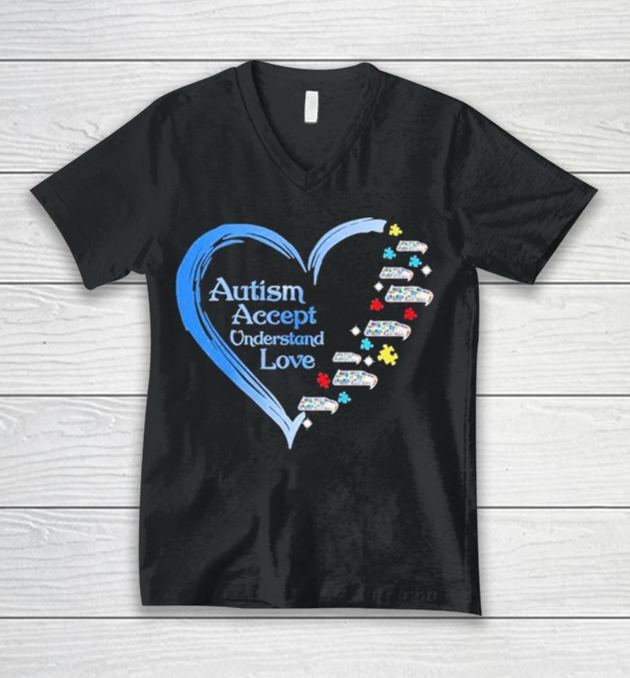 Nfl Seattle Seahawks Autism Accept Understand Heart Love Unisex V-Neck T-Shirt