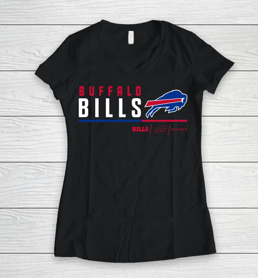 Nfl Shop 2022 Buffalo Bills Anthracite Prime Logo Split Women V-Neck T-Shirt