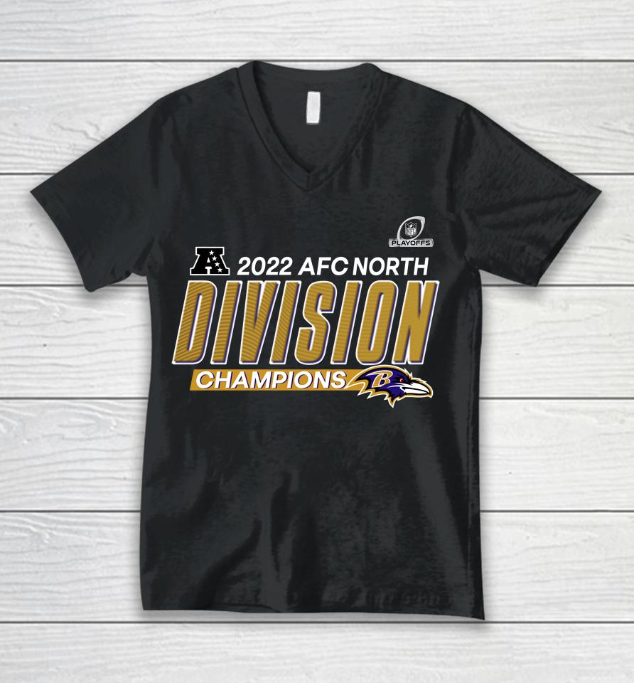 Nfl Shop Baltimore Ravens 2022 Afc North Division Champions Unisex V-Neck T-Shirt