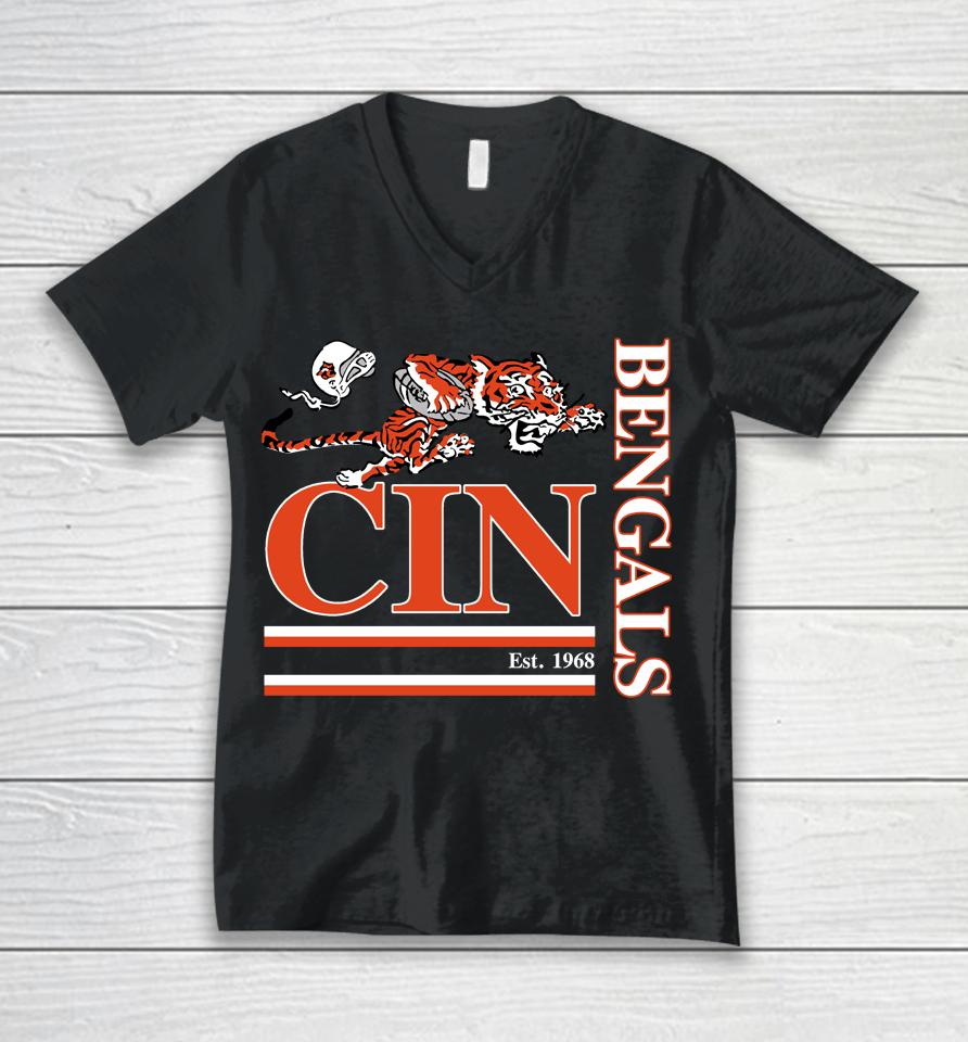 Nfl Shop Cincinnati Bengals Black Wordmark Logo Unisex V-Neck T-Shirt