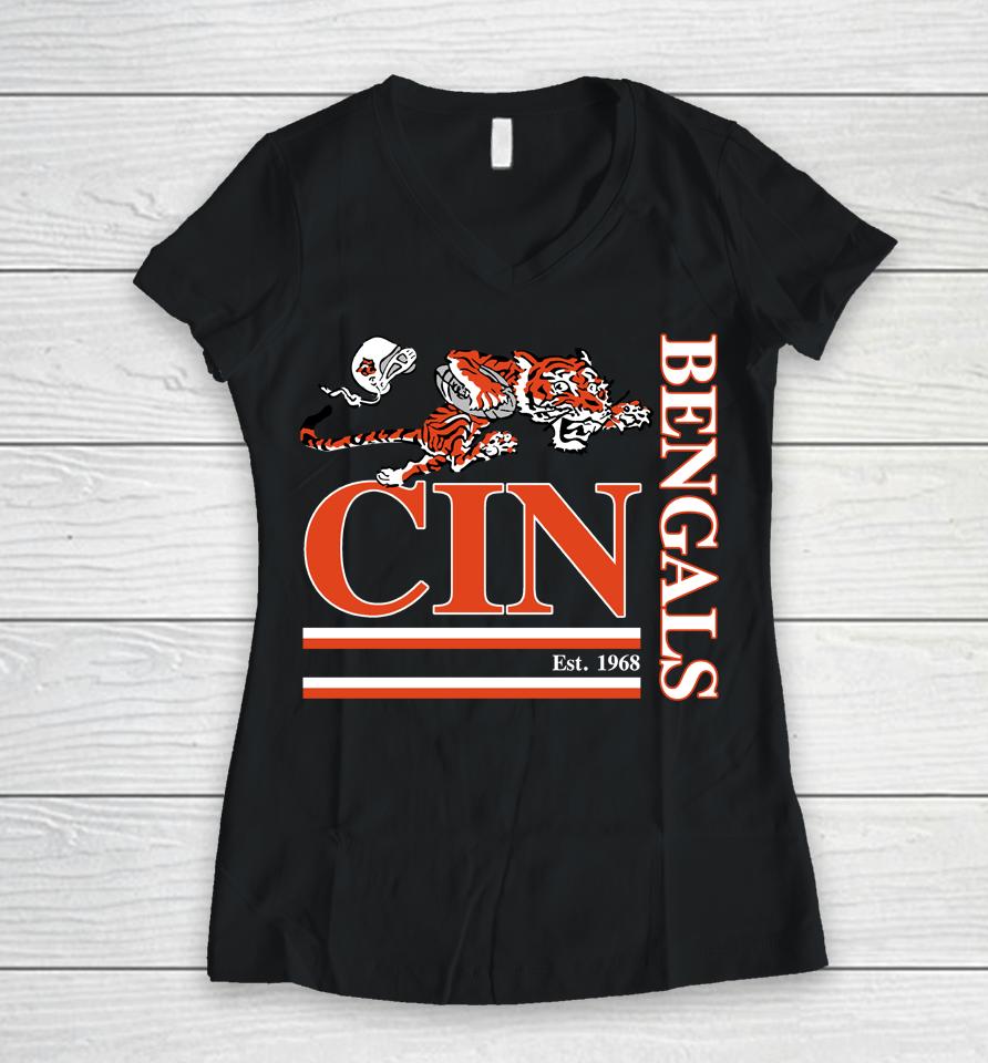 Nfl Shop Cincinnati Bengals Black Wordmark Logo Women V-Neck T-Shirt