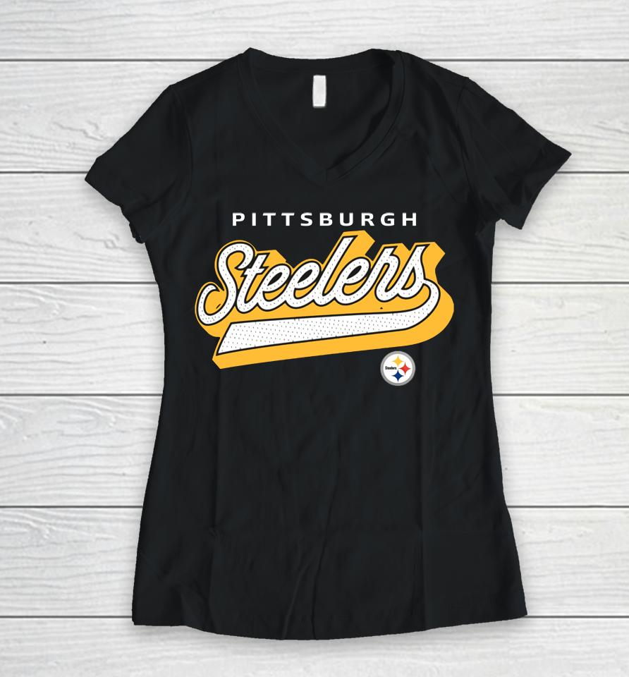 Nfl Shop Fanatics Black Pittsburgh Steelers First Contact Women V-Neck T-Shirt