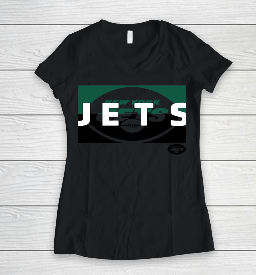 Nfl Shop New York Jets Square Off Grey Women V-Neck T-Shirt