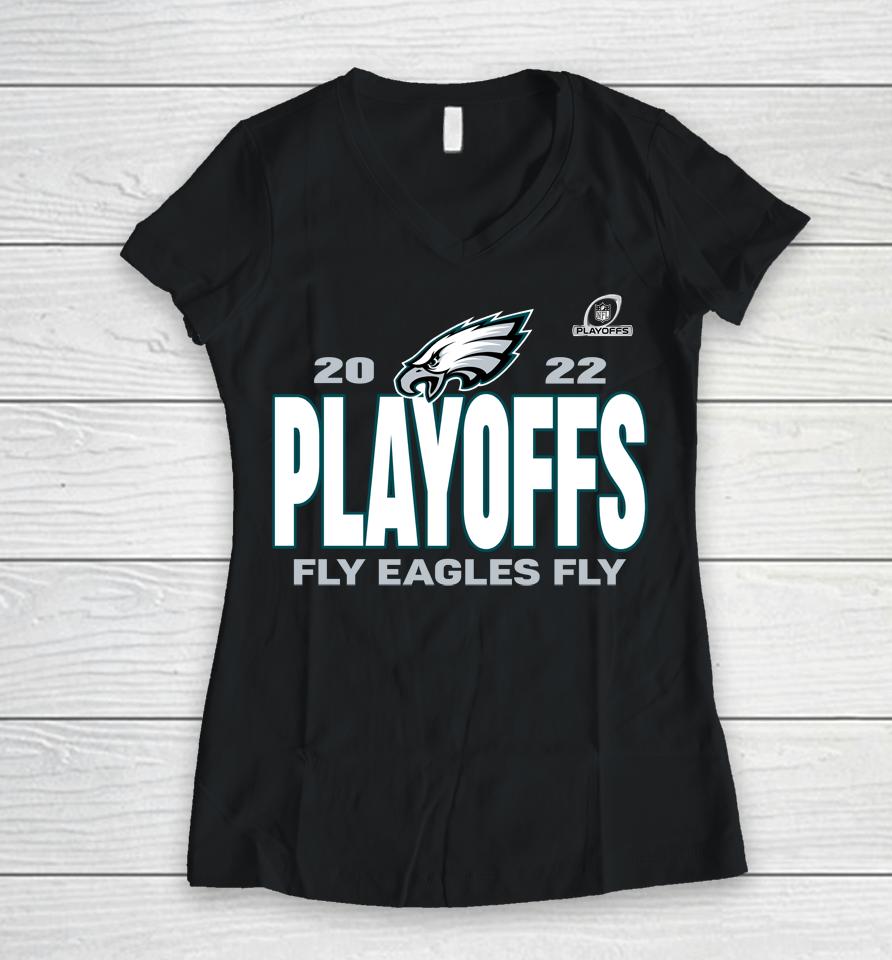 Nfl Shop Philadelphia Eagles 2022 Playoffs Our Time Black Women V-Neck T-Shirt