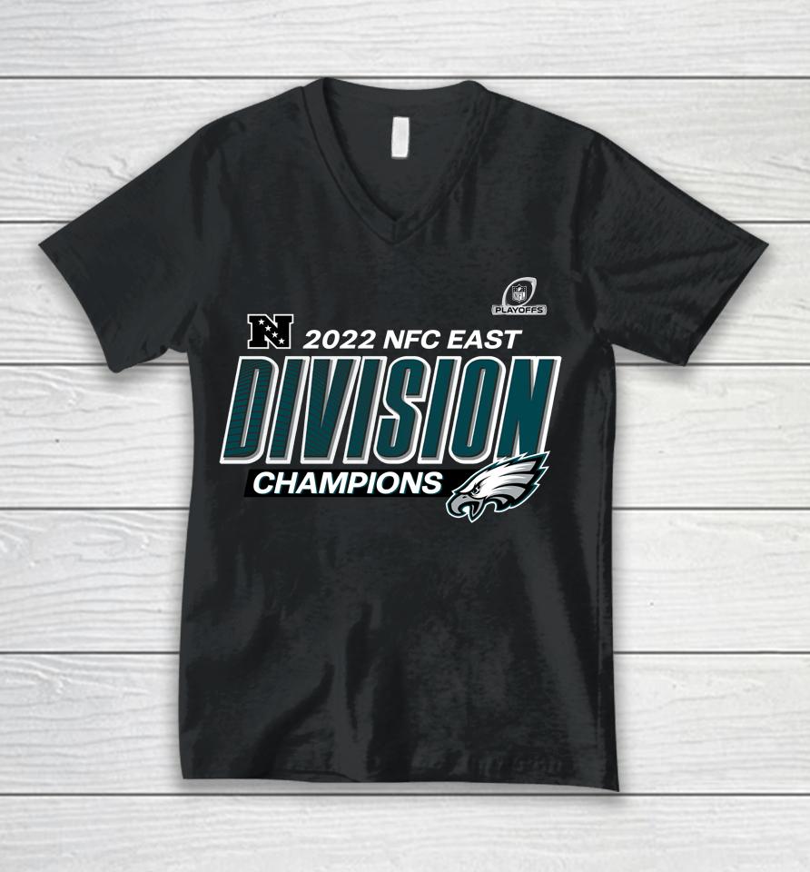 Nfl Shop Philadelphia Eagles Fanatics Branded 2022 Nfc East Division Champions Divide Conquer Unisex V-Neck T-Shirt