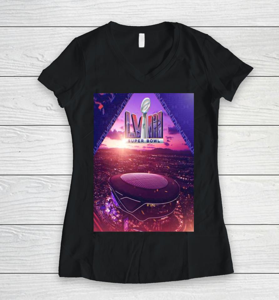 Nfl Super Bowl Lviii In Las Vegas 2024 Allegiant Stadium Women V-Neck T-Shirt