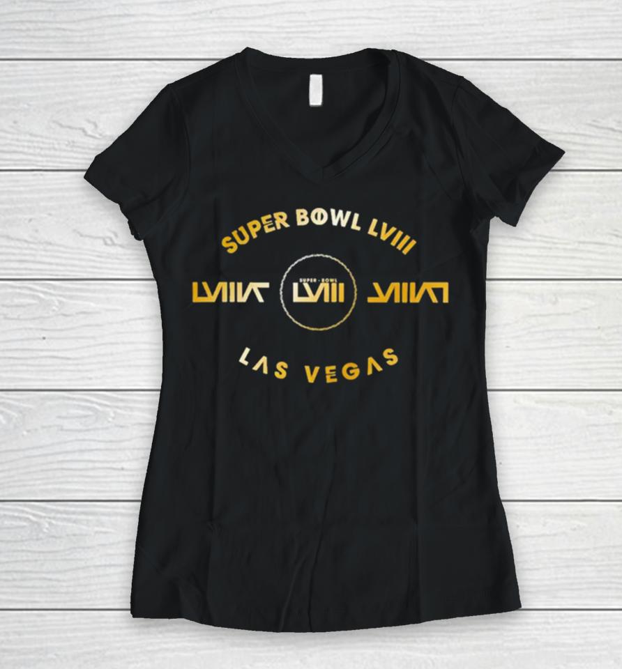 Nfl Team Apparel Super Bowl Lviii Luxury Black Tee Women V-Neck T-Shirt