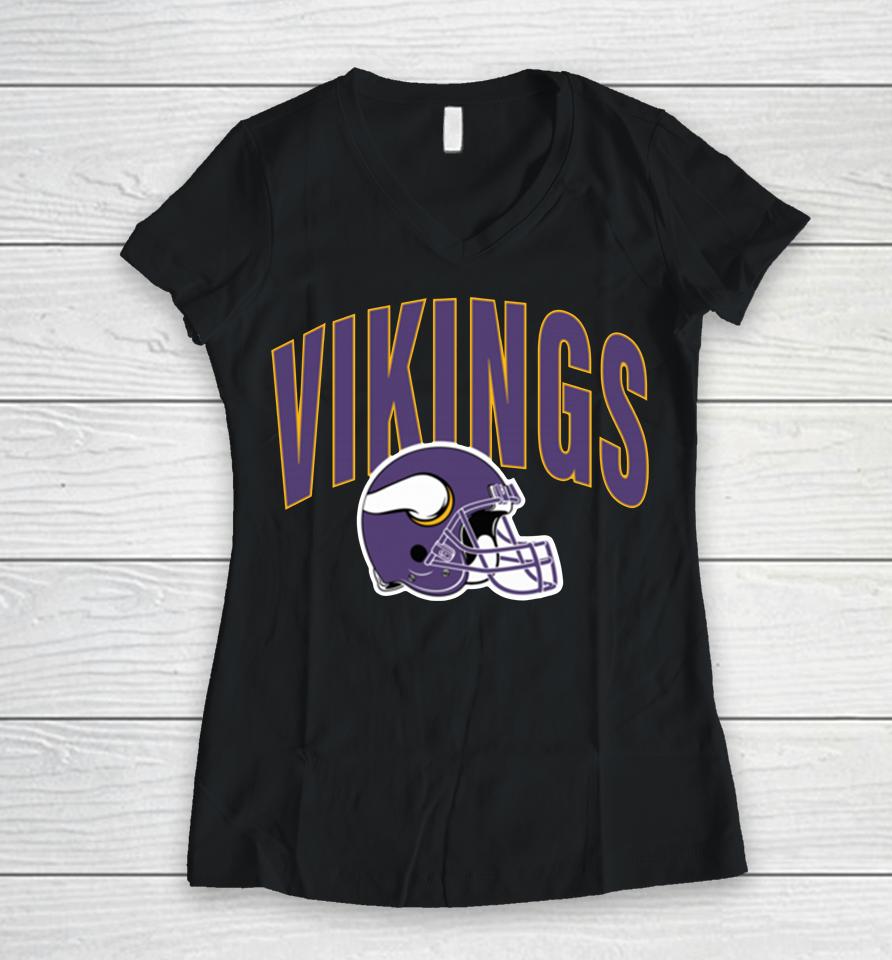Nfl Team Minnesota Vikings Team Athletic Black Women V-Neck T-Shirt