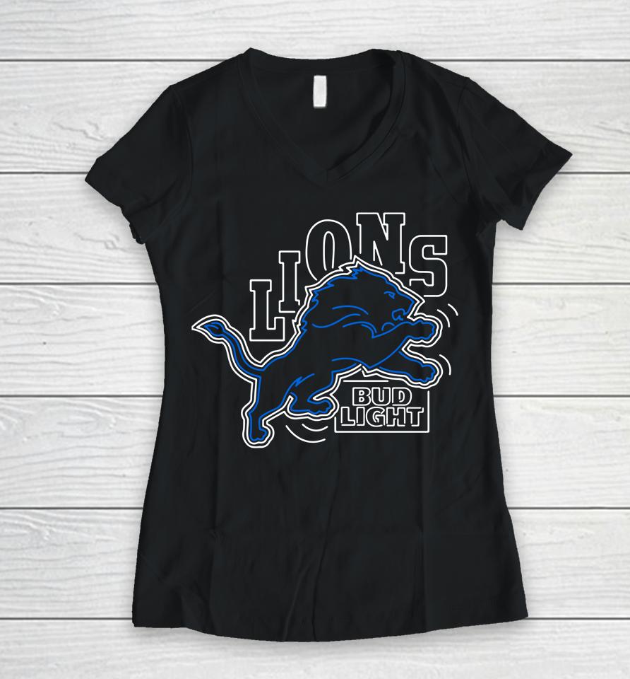 Nfl X Bud Light X Lions Women V-Neck T-Shirt