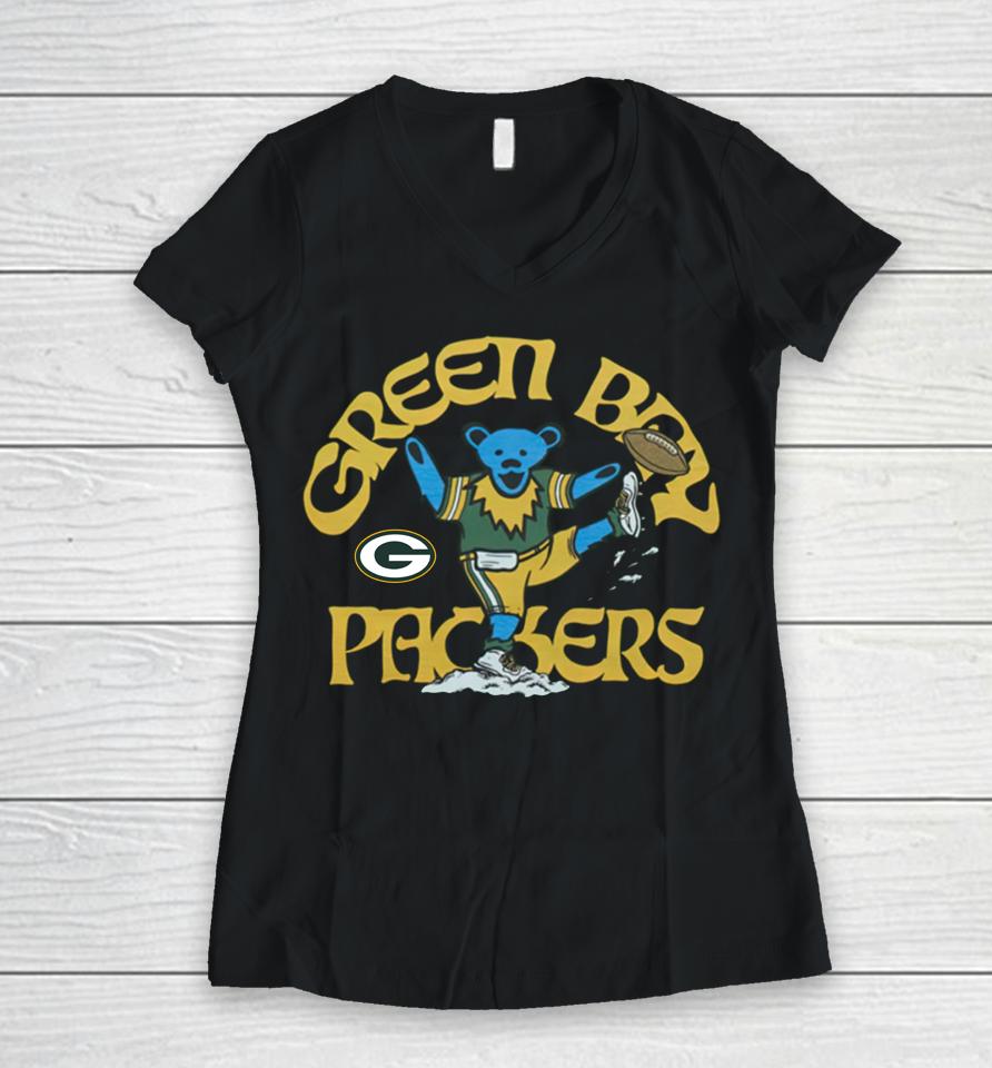 Nfl X Grateful Dead X Green Packers Women V-Neck T-Shirt