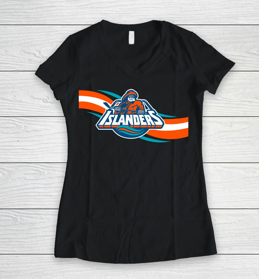 Nhl 2022 New York Islanders Navy Team Jersey Inspired Women V-Neck T-Shirt