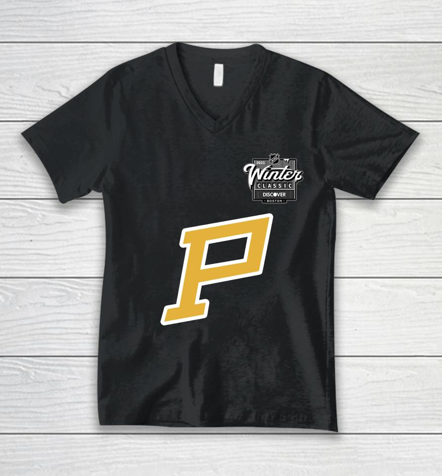 Nhl 2023 Winter Classic Bonton Pittsburgh Penguins Logo Unisex V-Neck T-Shirt