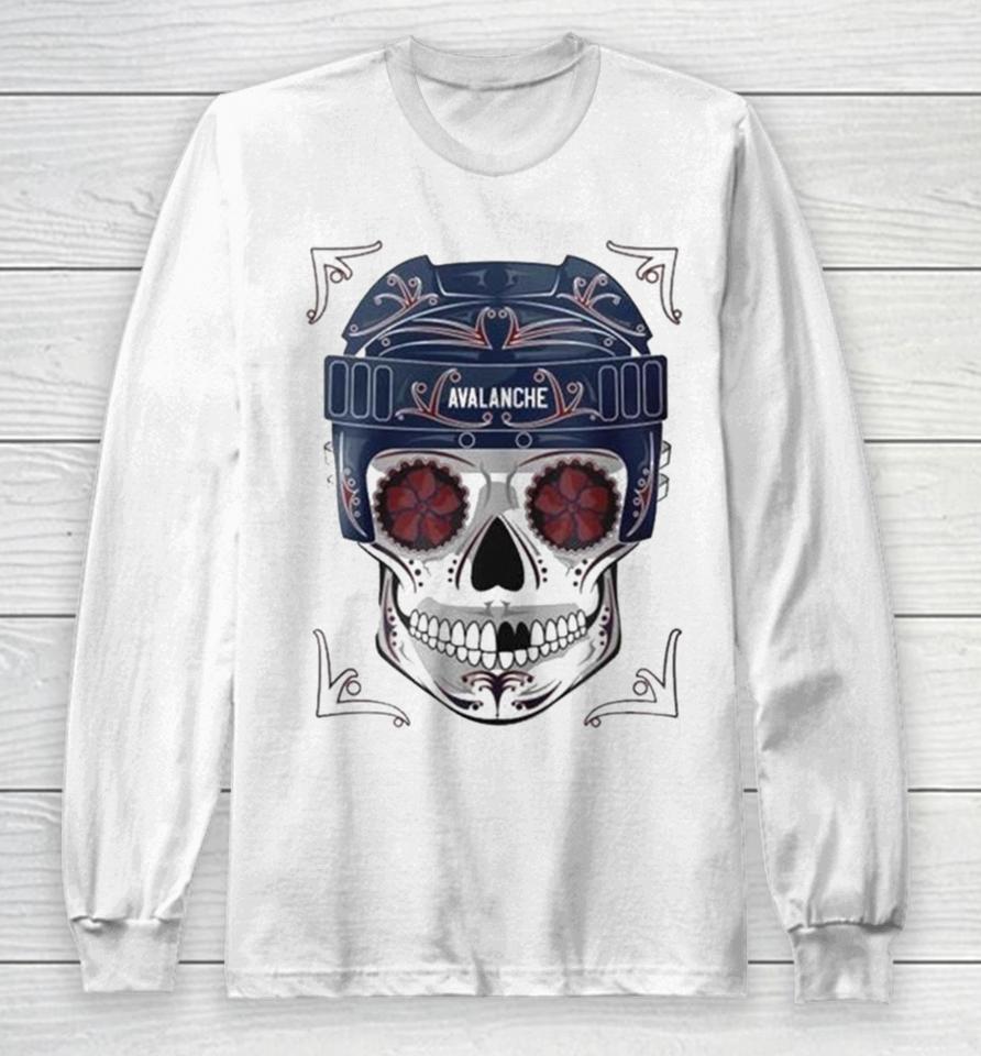 Nhl Colorado Avalanche Skull Dia De Los Muertos Hockey Logo Long Sleeve T-Shirt
