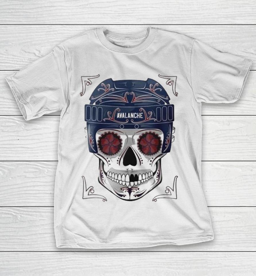 Nhl Colorado Avalanche Skull Dia De Los Muertos Hockey Logo T-Shirt