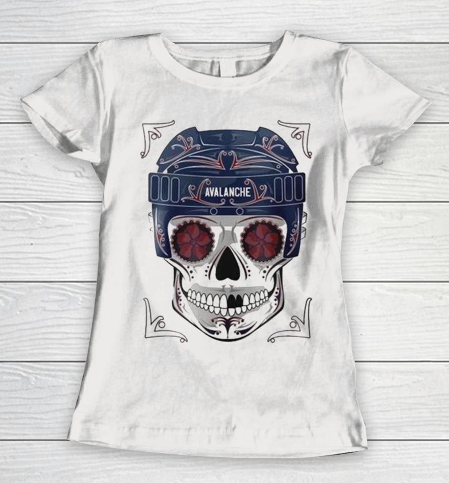 Nhl Colorado Avalanche Skull Dia De Los Muertos Hockey Logo Women T-Shirt