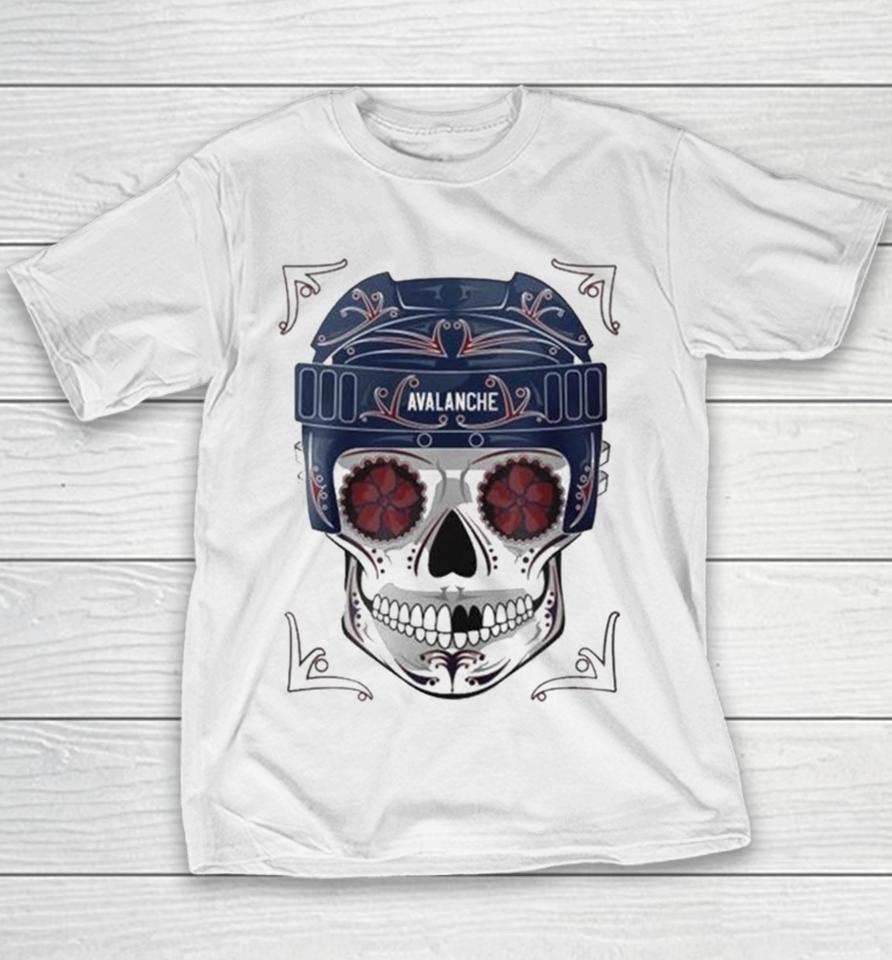 Nhl Colorado Avalanche Skull Dia De Los Muertos Hockey Logo Youth T-Shirt