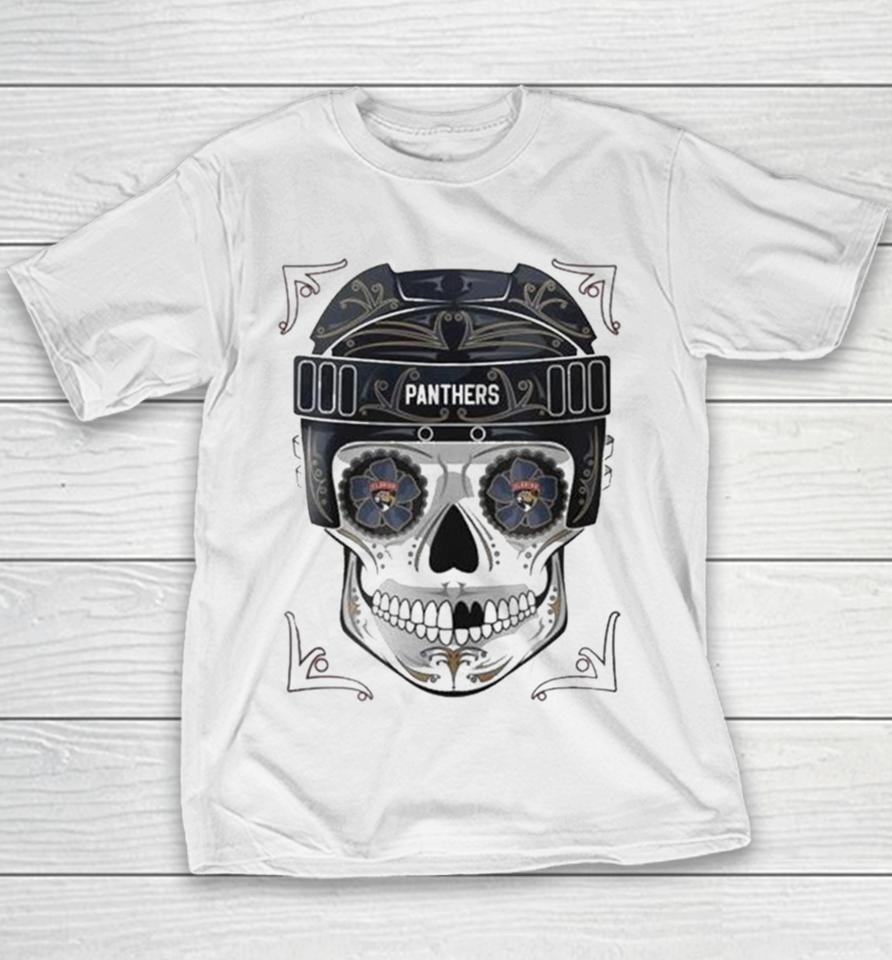 Nhl Florida Panthers Skull Dia De Los Muertos Hockey Logo Youth T-Shirt