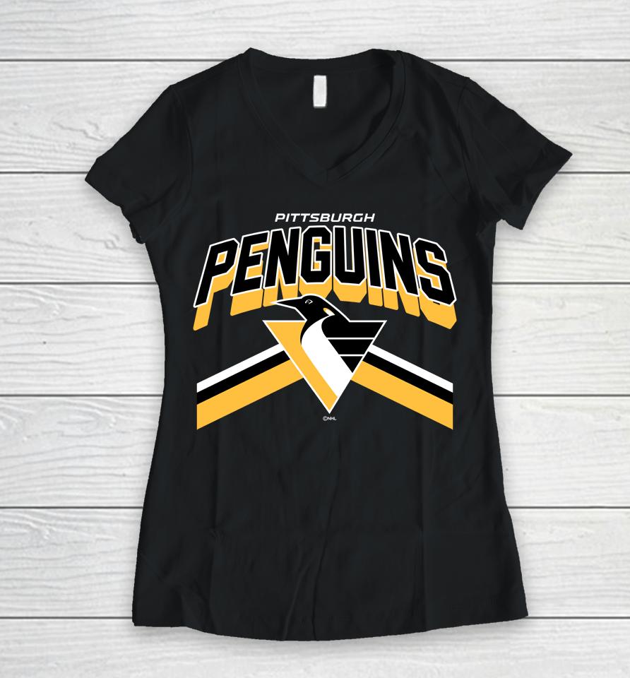 Nhl Official Shop Pittsburgh Penguins Black Team Jersey Inspired Women V-Neck T-Shirt