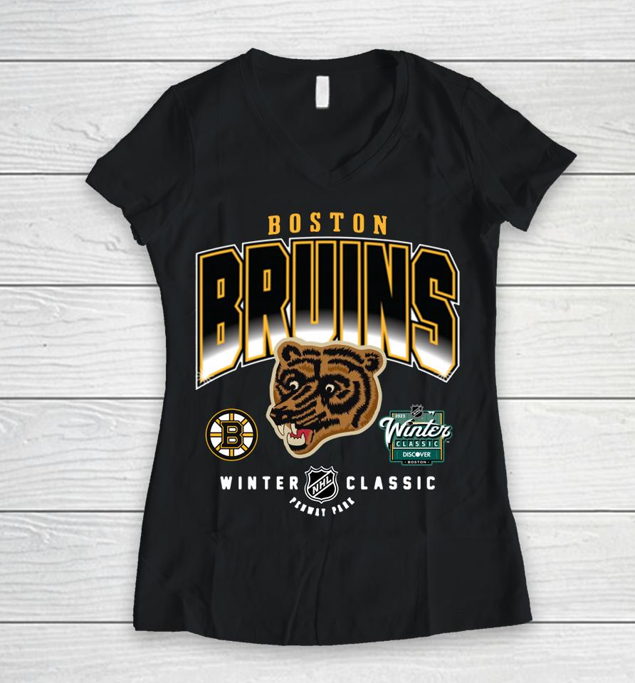 Nhl Shop Boston Bruins 2023 Nhl Winter Classic Fenway Pack Women V-Neck T-Shirt