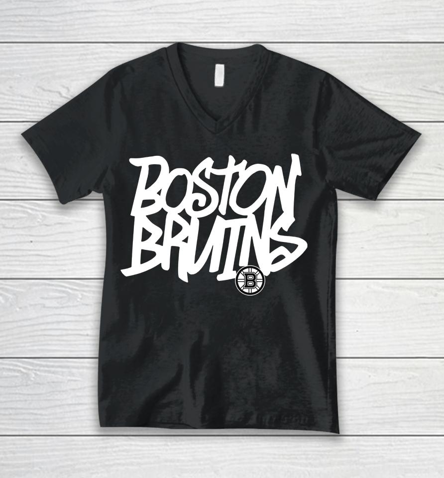 Nhl Shop Boston Bruins Levelwear Black Richmond Graffiti Unisex V-Neck T-Shirt