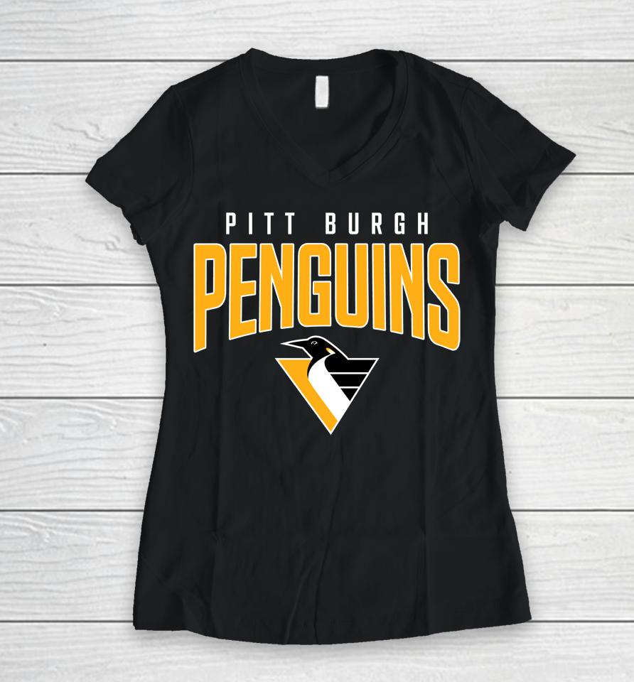 Nhl Shop Pittsburgh Penguins Special Edition 2 0 Big And Tall Wordmark Women V-Neck T-Shirt