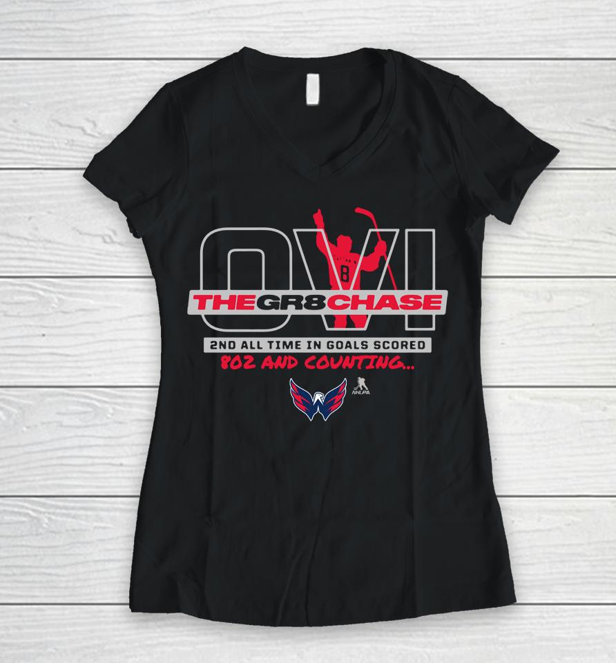 Nhl Shop Washington Capitals Hockey Alexander Ovechkin The Gr8 Chase Women V-Neck T-Shirt