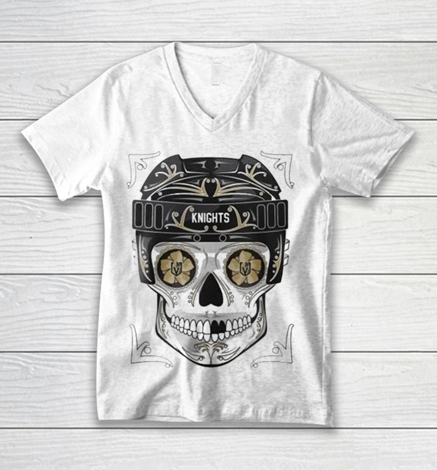 Nhl Vegas Golden Knights Skull Dia De Los Muertos Hockey Logo Unisex V-Neck T-Shirt