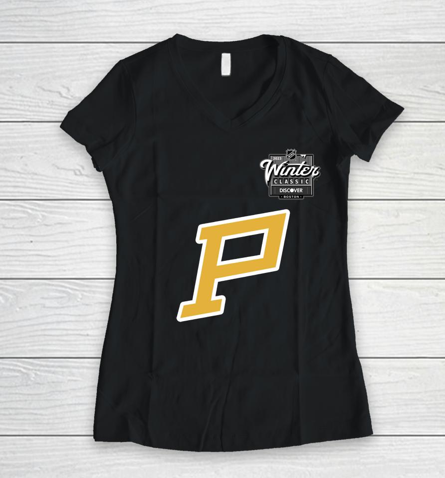 Nhl Winter Classic Pittsburgh Penguins 2023 Primary Logo Women V-Neck T-Shirt