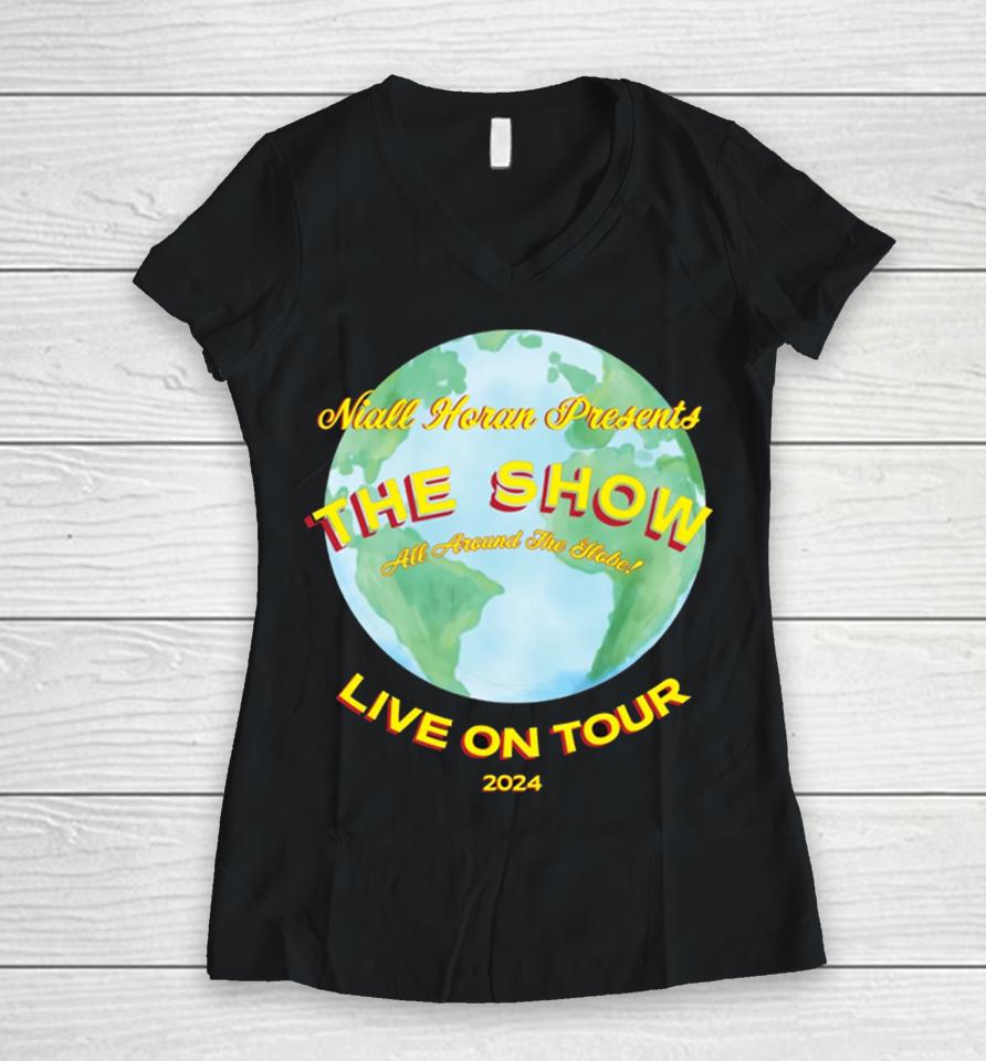 Niall Horan Merch Store The Show World Tour Black Women V-Neck T-Shirt