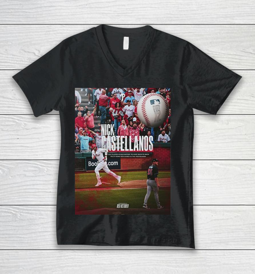 Nick Castellanos Philadelphia Phillies Casty Making History X2 First Player In Mlb History Unisex V-Neck T-Shirt