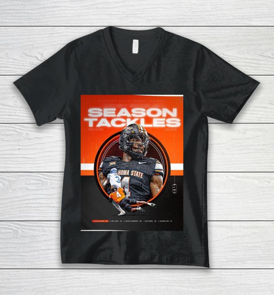 Nick Martin 4 Oklahoma State Cowboys Football Rises To Be The Most Season Tackles Since 1986 Unisex V-Neck T-Shirt