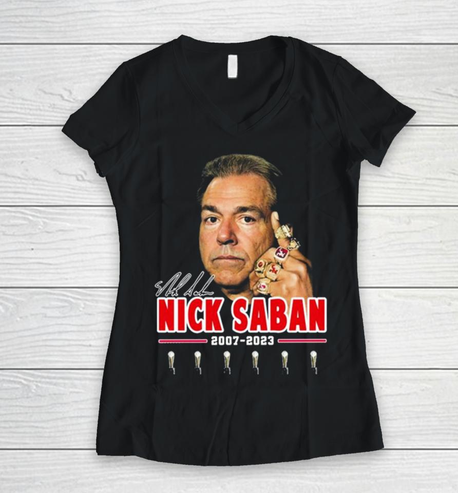 Nick Saban Thanks Coach And Roll Tide 2007 2023 Signature Women V-Neck T-Shirt